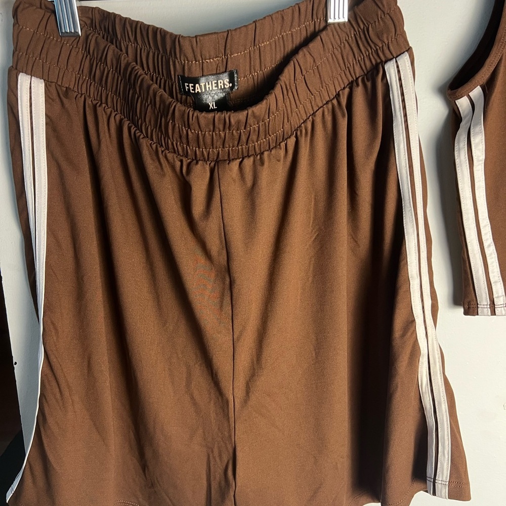 Feathers Brown Track Shorts and Knot Tie Top- Super Comfortable - Picture 3 of 8